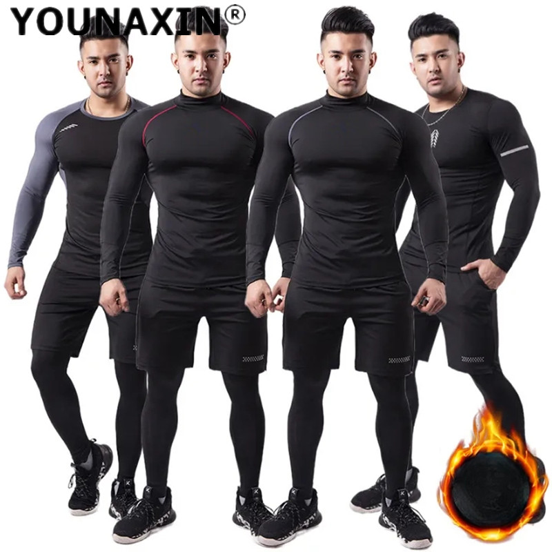 T Shirt Tight Fit - 3 قطع الرجال أفخم الدافئة الرياضة